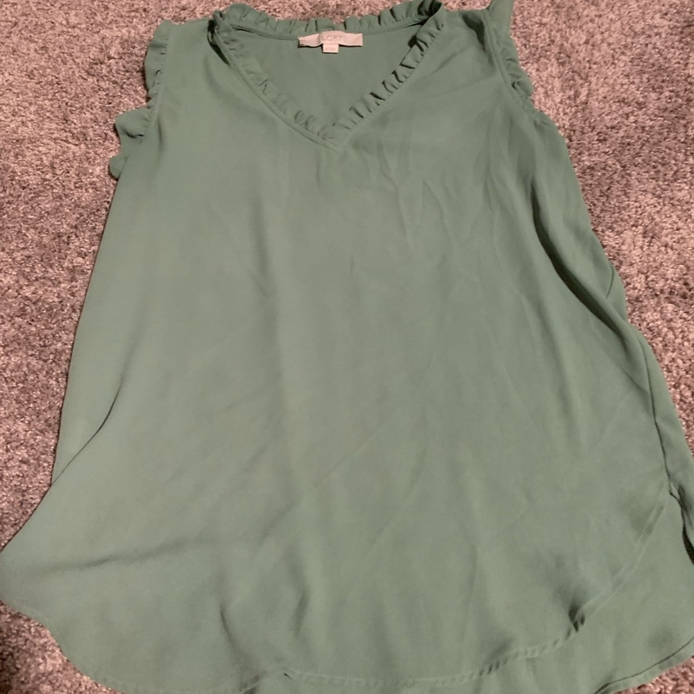 Ann Taylor loft light army green silk blouse Xs